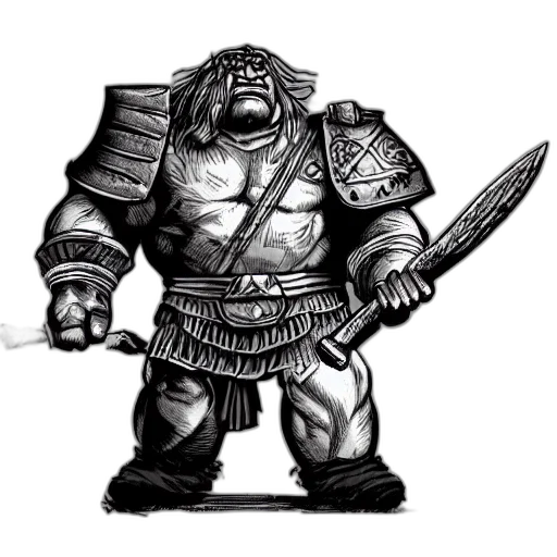 sword, staff, weapon, fantasy art, concept art, comic book art, pencil sketch, ogre transparent PNG cut-out
