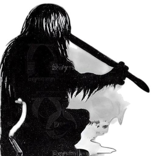 weapon, sword, hair, staff, concept art, comic book art, fantasy art, pencil sketch transparent PNG cut-out