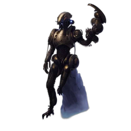 robot, creature, staff, mask, concept art, 3d render, fantasy art, pixel art transparent PNG cut-out