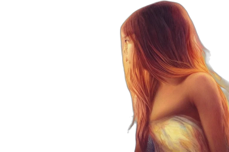 hair, dress, photorealistic, watercolor, fantasy art, concept art, golden, girl transparent PNG cut-out