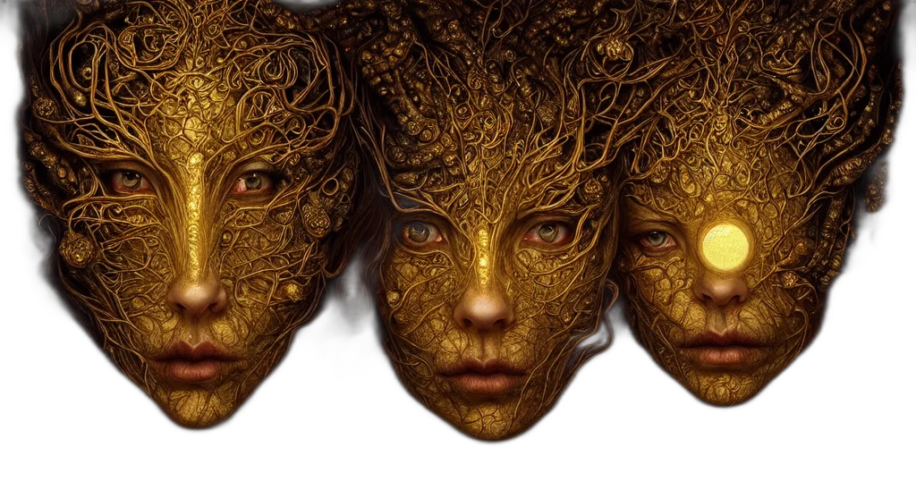 mask, face, crown, fantasy art, photorealistic, concept art, 3d render, forest transparent PNG cut-out