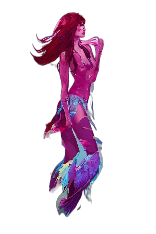 dress, creature, staff, concept art, fantasy art, vaporwave, pixel art, underwater transparent PNG cut-out