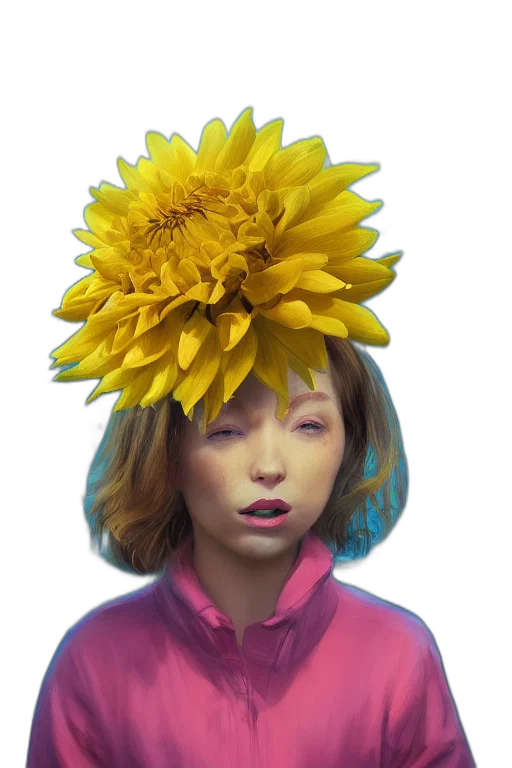 flower, crown, face, hat, photorealistic, 3d render, concept art, vaporwave transparent PNG cut-out