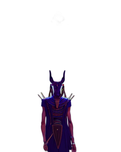 mask, creature, dress, staff, concept art, pixel art, fantasy art, 3d render transparent PNG cut-out