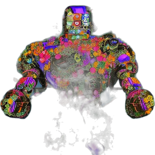 robot, jacket, creature, mask, 3d render, concept art, pixel art, vaporwave transparent PNG cut-out