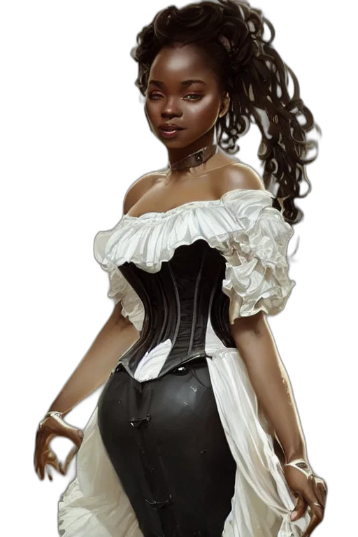 dress, concept art, fantasy art, photorealistic, oil painting, cute, black, woman transparent PNG cut-out
