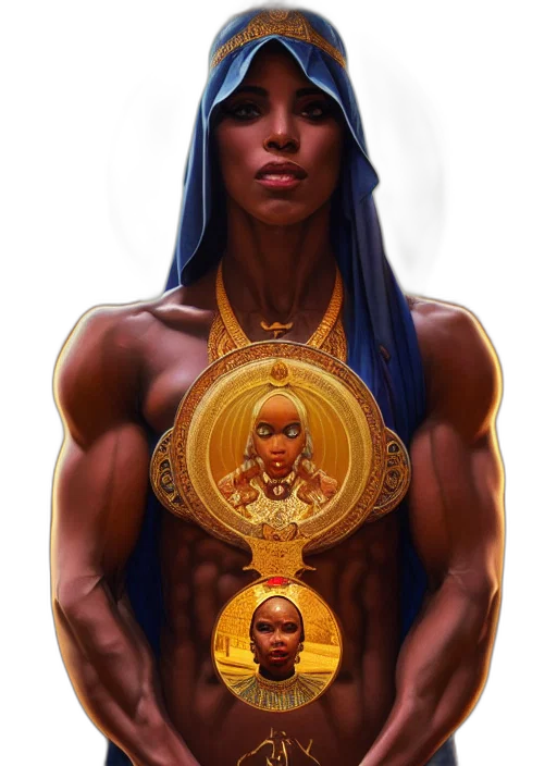 jewelry, concept art, comic book art, fantasy art, cyberpunk, golden, symmetry, portrait transparent PNG cut-out