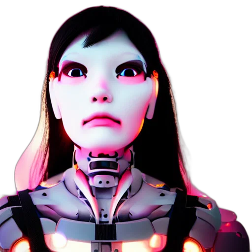 robot, face, mask, 3d render, concept art, cyberpunk, vaporwave, neon lights transparent PNG cut-out
