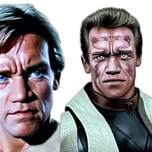 comic book art, photorealistic, concept art, luke, skywalker, but, played, arnold transparent PNG cut-out