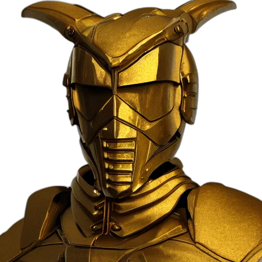 mask, robot, 3d render, concept art, golden, portrait, armour, gold transparent PNG cut-out
