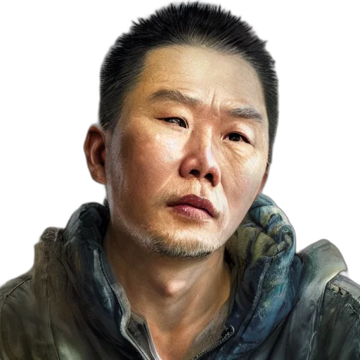 face, staff, jacket, photorealistic transparent PNG cut-out