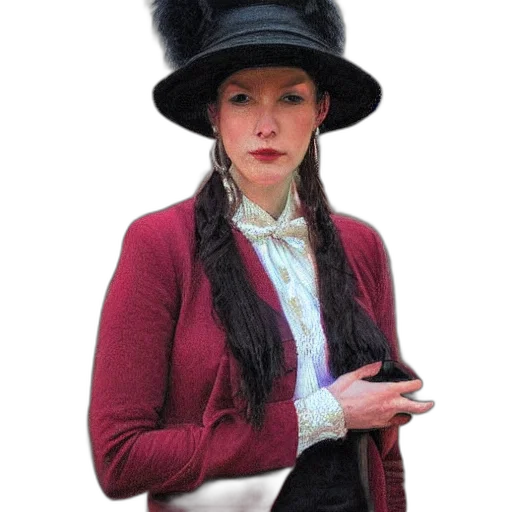 hat, staff, crown, jacket, photorealistic, portrait, woman, wearing transparent PNG cut-out