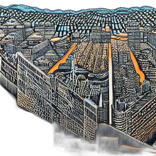 3d render, concept art, city street, city transparent PNG cut-out