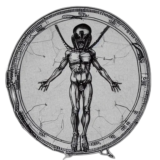 jewelry, staff, sword, concept art, diagram, xenomorph, style, leonardo transparent PNG cut-out