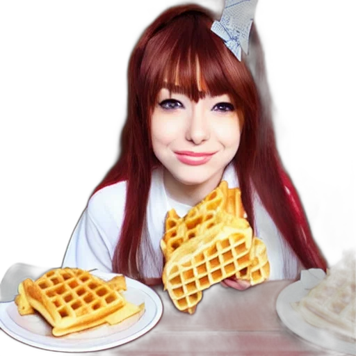 food, robot, photorealistic, anime, girl, eating, waffles, style transparent PNG cut-out