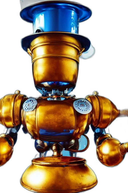 robot, crown, weapon, staff, 3d render, concept art, golden, portrait transparent PNG cut-out
