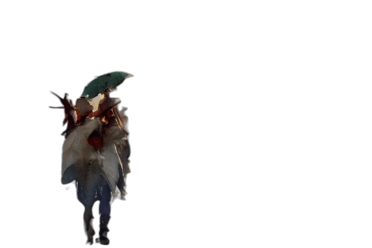 umbrella, staff, hat, sword, concept art, fantasy art, pixel art, 3d render transparent PNG cut-out