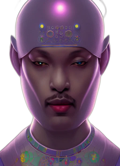 face, mask, robot, crown, cyberpunk, vaporwave, concept art, 3d render transparent PNG cut-out