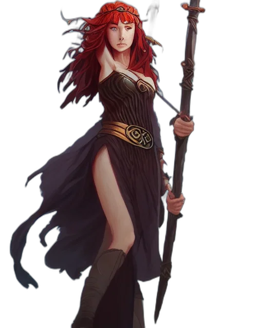 staff, sword, dress, weapon, fantasy art, concept art, comic book art, pixel art transparent PNG cut-out