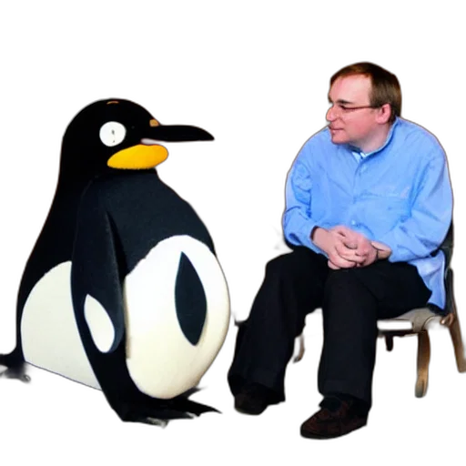 3d render, linus, torvalds, interviewing, penguin transparent PNG cut-out
