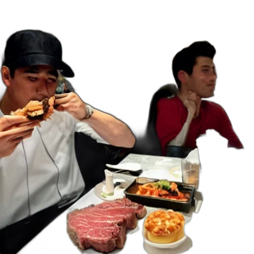 food, photorealistic, concept art, 3d render, famous, hollywood, personality, eating transparent PNG cut-out