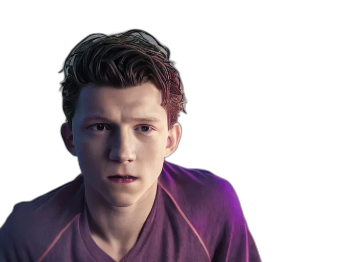 face, hair, photorealistic, 3d render, concept art, neon lights, tom, holland transparent PNG cut-out