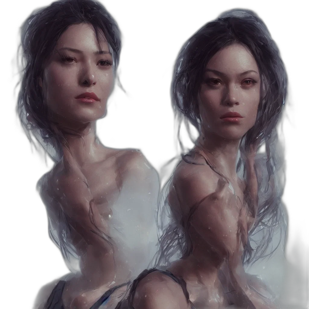 face, dress, fantasy art, concept art, photorealistic, oil painting, neon lights, underwater transparent PNG cut-out