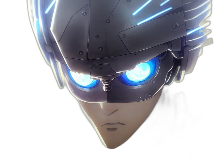 robot, face, mask, weapon, concept art, anime, 3d render, cyberpunk transparent PNG cut-out