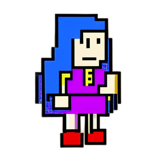 robot, staff, dress, jewelry, pixel art, cartoon, concept art, vaporwave transparent PNG cut-out