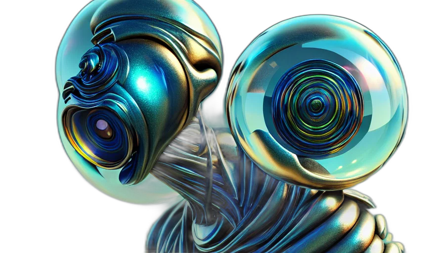 robot, mask, 3d render, concept art, vaporwave, cyberpunk, outer space, blue transparent PNG cut-out