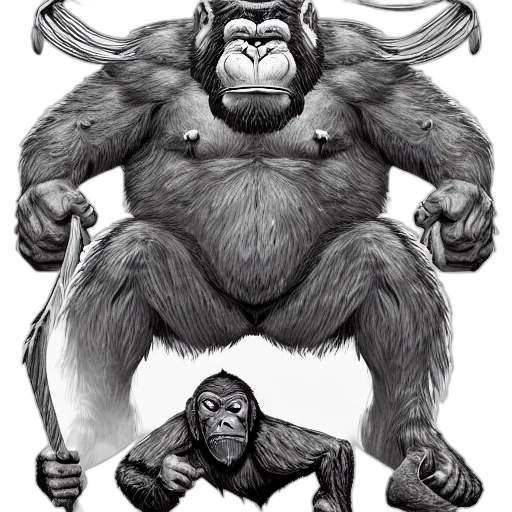 animal, creature, concept art, comic book art, pencil sketch, photorealistic, viking, ape transparent PNG cut-out