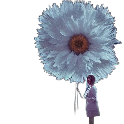 flower, umbrella, staff, dress, concept art, watercolor, vaporwave, photorealistic transparent PNG cut-out