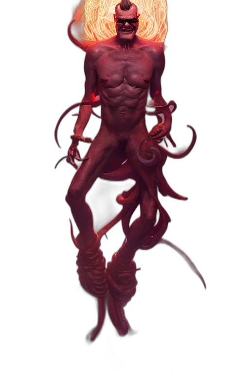 creature, staff, concept art, fantasy art, 3d render, comic book art, red, dark transparent PNG cut-out