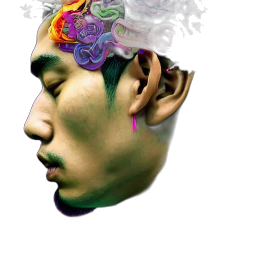 face, crown, mask, hat, photorealistic, concept art, 3d render, vaporwave transparent PNG cut-out