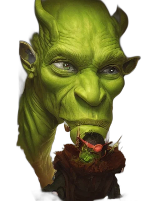 face, staff, concept art, fantasy art, photorealistic, comic book art, portrait, green transparent PNG cut-out