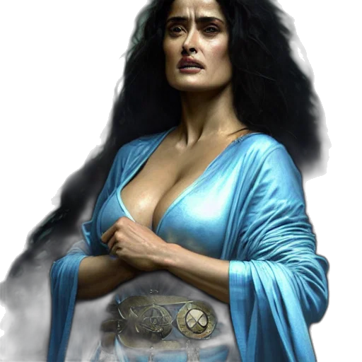 sword, fantasy art, concept art, comic book art, photorealistic, portrait, salma, hayek transparent PNG cut-out