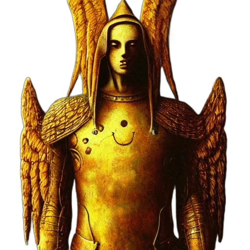 robot, staff, fantasy art, concept art, pixel art, comic book art, golden, arch transparent PNG cut-out