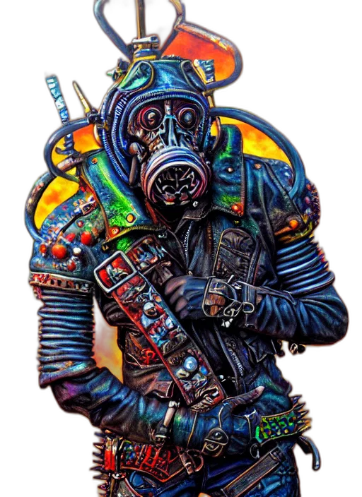robot, mask, jacket, staff, cyberpunk, concept art, comic book art, fantasy art transparent PNG cut-out