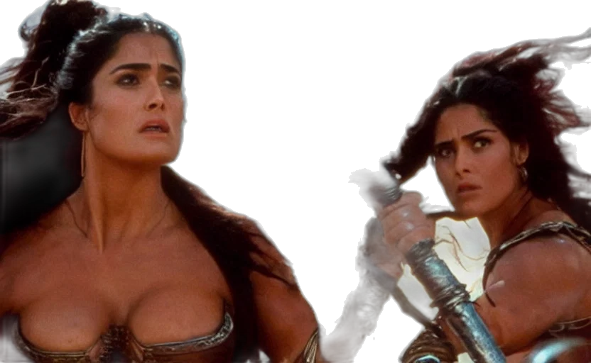 epic, photo, muscular, salma, hayek, beautiful, barbarian, warrior transparent PNG cut-out