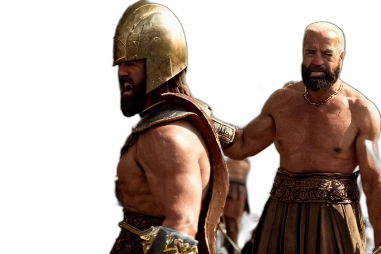 epic, cinematic, action, shot, joe, biden, leonidas, movie transparent PNG cut-out