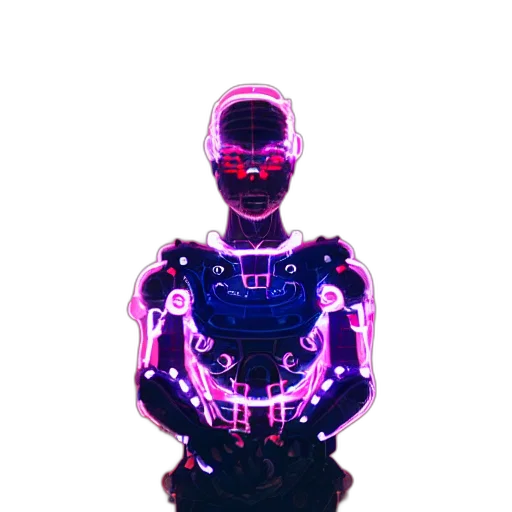 robot, jacket, creature, mask, cyberpunk, 3d render, vaporwave, pixel art transparent PNG cut-out