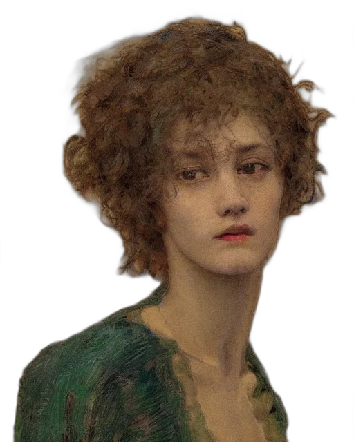 face, hair, dress, staff transparent PNG cut-out