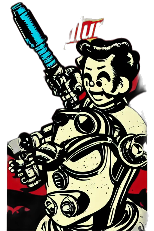 robot, staff, weapon, comic book art transparent PNG cut-out