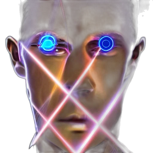 robot, face, mask, staff, cyberpunk, 3d render, vaporwave, concept art transparent PNG cut-out