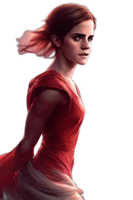 dress, face, concept art, photorealistic, fantasy art, comic book art, red, goddess transparent PNG cut-out