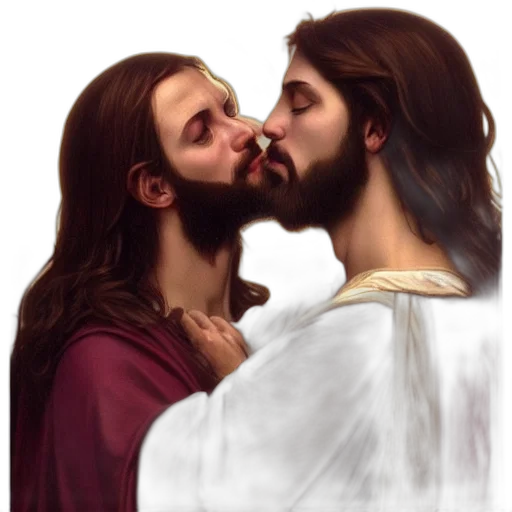 photorealistic, concept art, watercolor, oil painting, jesus, kissing, sensual, woman transparent PNG cut-out