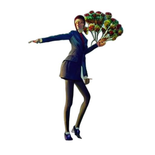 umbrella, staff, jacket, flower, concept art, 3d render, pixel art, fantasy art transparent PNG cut-out
