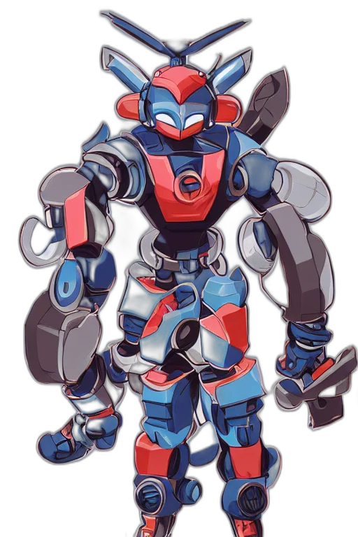 robot, weapon, concept art, pixel art, watercolor, 3d render, blue, red transparent PNG cut-out