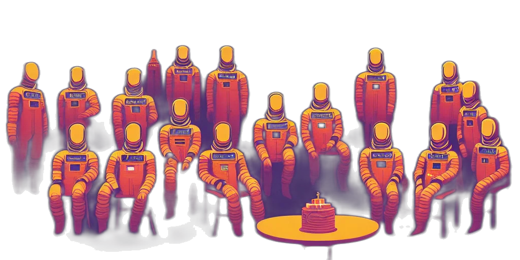 robot, staff, concept art, 3d render, pixel art, comic book art, outer space, red transparent PNG cut-out