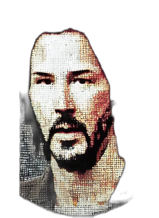 face, robot, jacket, mask, pixel art, photorealistic, 3d render, vaporwave transparent PNG cut-out